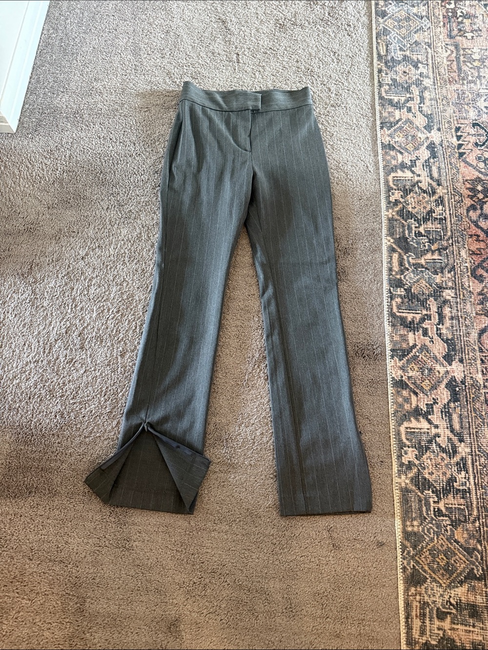 Bayse Gray Pinstripe Flared Hem Trousers